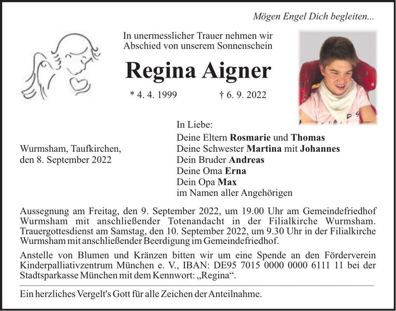 Traueranzeige Regina Aigner