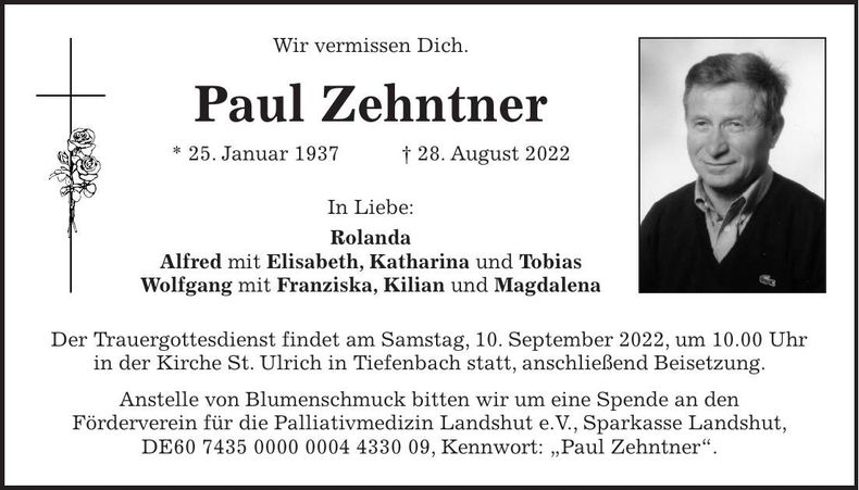Traueranzeige Paul Zehnter