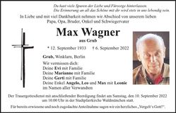 Traueranzeige Max Wagner
