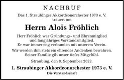 Traueranzeige Alois Fröhlich