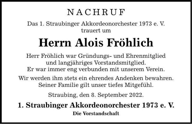 Traueranzeige Alois Fröhlich