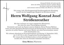 Traueranzeige Wolfgang Konrad Josef Strößenreuther