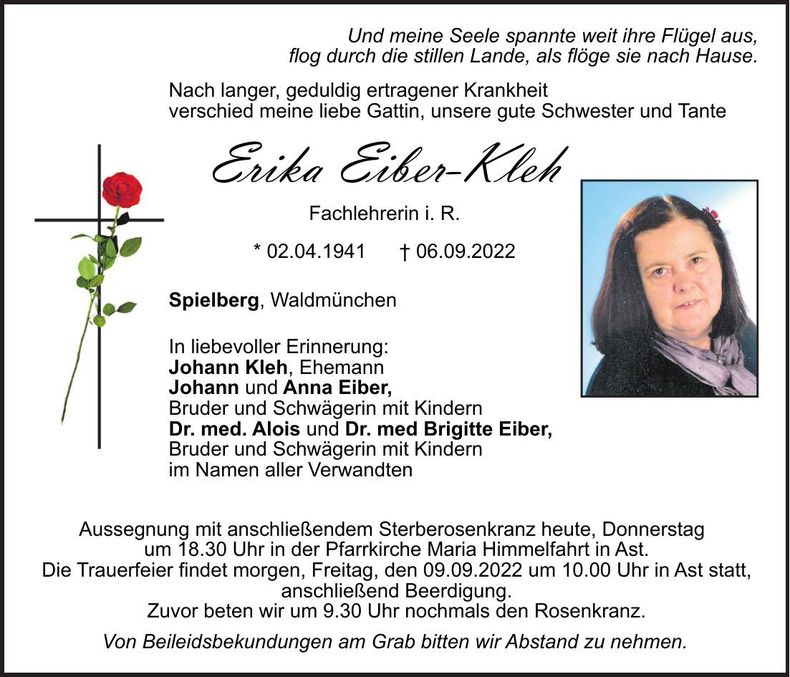 Traueranzeige Erika Eiber-Kleh