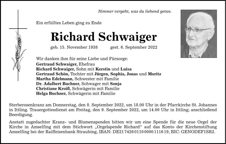 Traueranzeige Richard Schwaiger