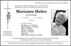 Traueranzeige Marianne Huber