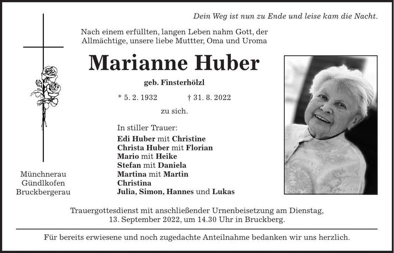 Traueranzeige Marianne Huber