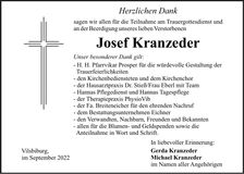 Traueranzeige Josef Kranzeder