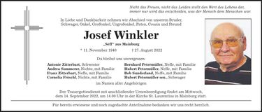 Traueranzeige Josef Winkler