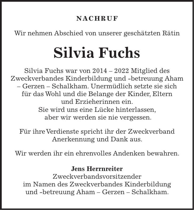 Traueranzeige Silvia Fuchs
