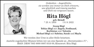 Traueranzeige Rita Högl