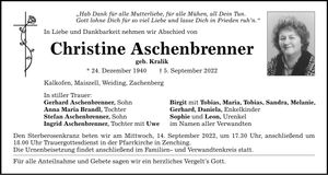 Traueranzeige Christine Aschenbrenner