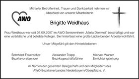 Traueranzeige Brigitte Weidhaus