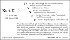 Traueranzeige Kurt Koch