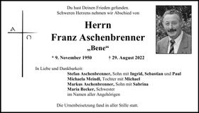Traueranzeige Franz Aschenbrenner
