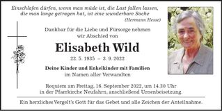 Traueranzeige Elisabeth Wild