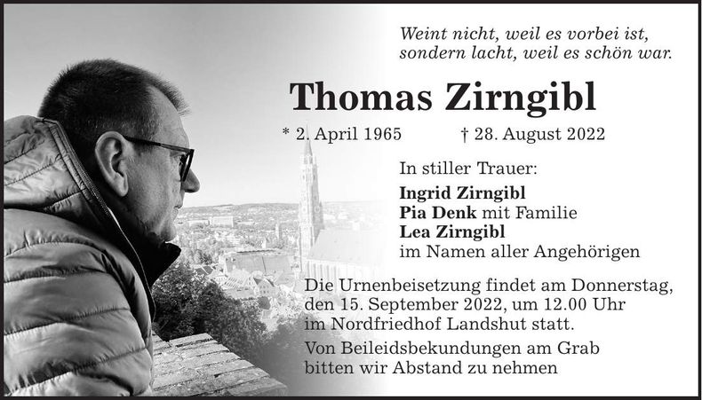Traueranzeige Thomas Zirngibl
