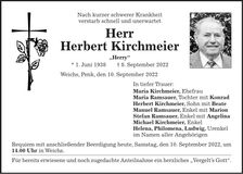 Traueranzeige Herbert Kirchmeier