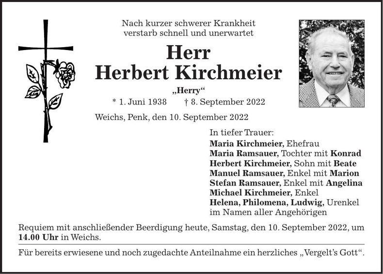 Traueranzeige Herbert Kirchmeier
