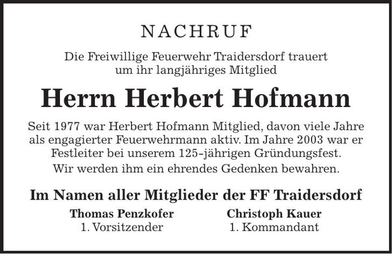 Traueranzeige Herbert Hofmann