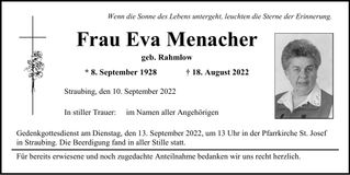 Traueranzeige Eva Menacher