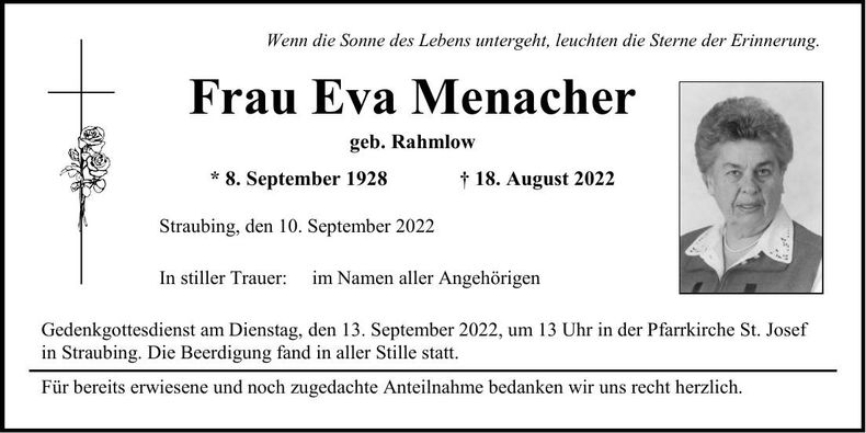 Traueranzeige Eva Menacher