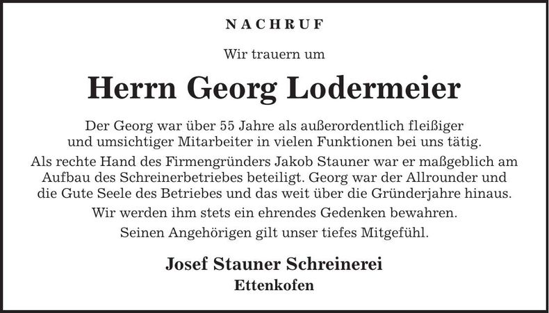 Traueranzeige Georg Lodermeier