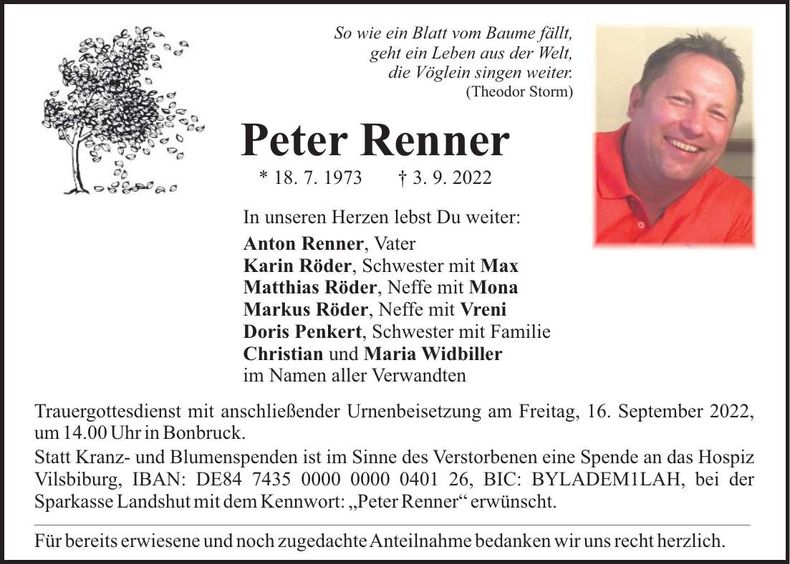 Traueranzeige Peter Renner