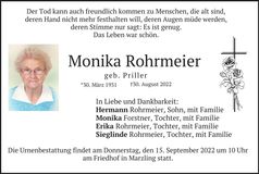 Traueranzeige Monika Rohrmeier