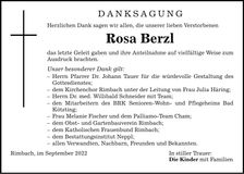 Traueranzeige Rosa Berzl