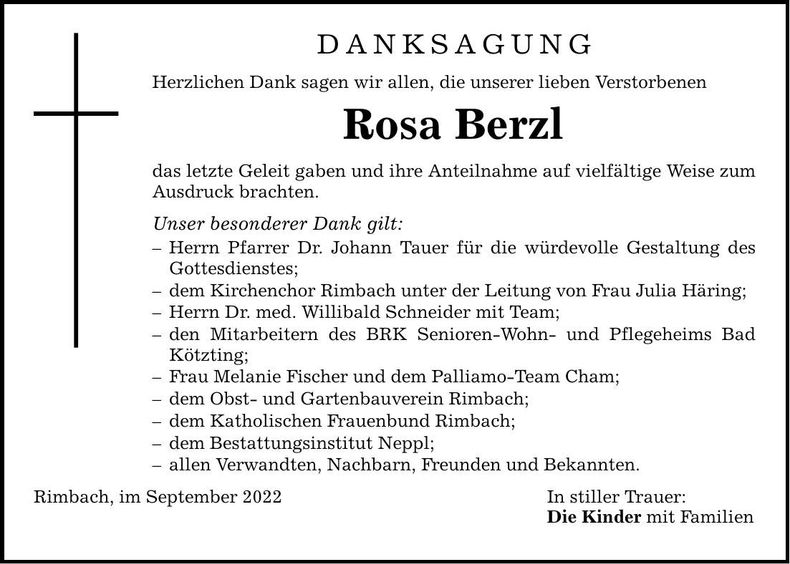 Traueranzeige Rosa Berzl