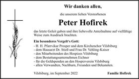 Traueranzeige Peter Hofirek