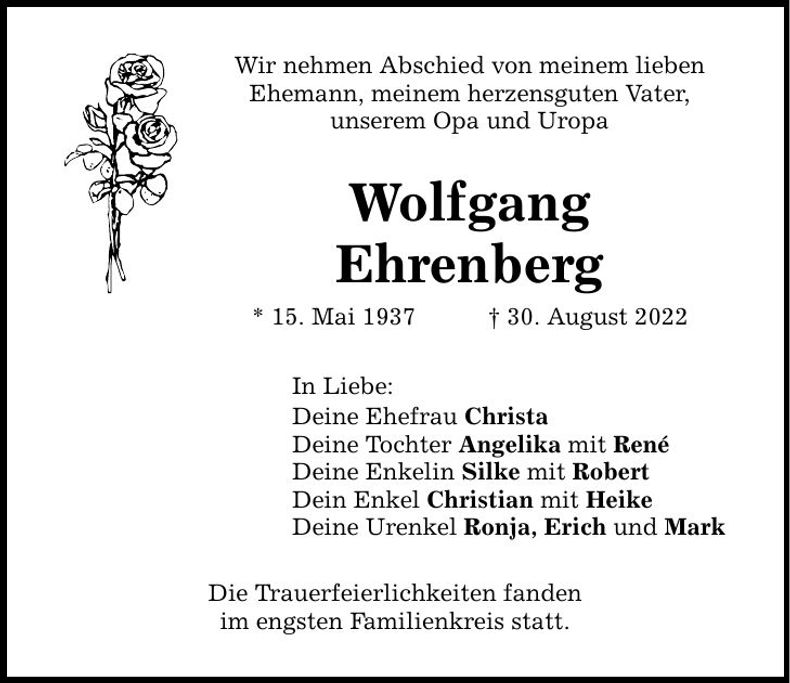 Traueranzeige Wolfgang Ehrenberg
