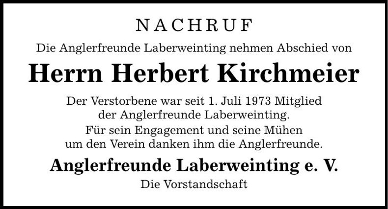Traueranzeige Herbert Kirchmeier