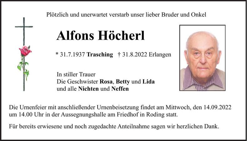 Traueranzeige Alfons Höcherl