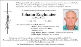 Traueranzeige Johann Englmaier
