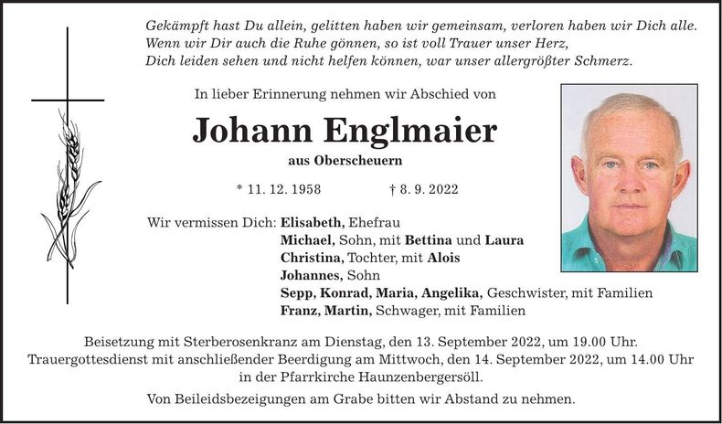 Traueranzeige Johann Englmaier