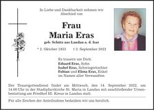 Traueranzeige Maria Eras