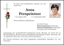 Traueranzeige Anna Pernpeintner