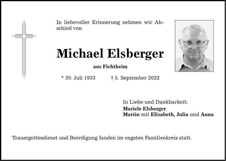Traueranzeige Michael Elsberger