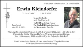 Traueranzeige Erwin Kleindorfer