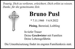 Traueranzeige Bruno Pusl