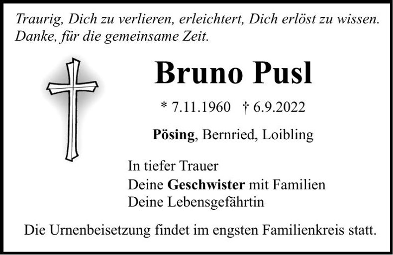 Traueranzeige Bruno Pusl