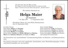 Traueranzeige Helga Maier