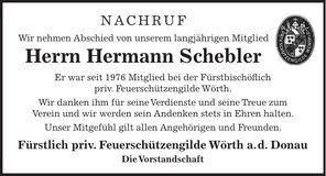 Traueranzeige Hermann Schebler