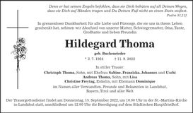 Traueranzeige Hildegard Thoma