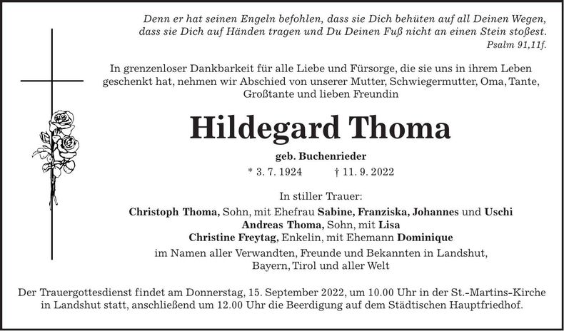 Traueranzeige Hildegard Thoma