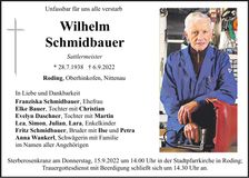 Traueranzeige Wilhelm Schmidbauer