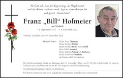 Traueranzeige Franz Hofmeier