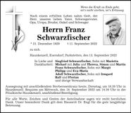 Traueranzeige Franz Schwarzfischer