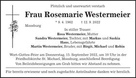 Traueranzeige Rosemarie Westermeier
